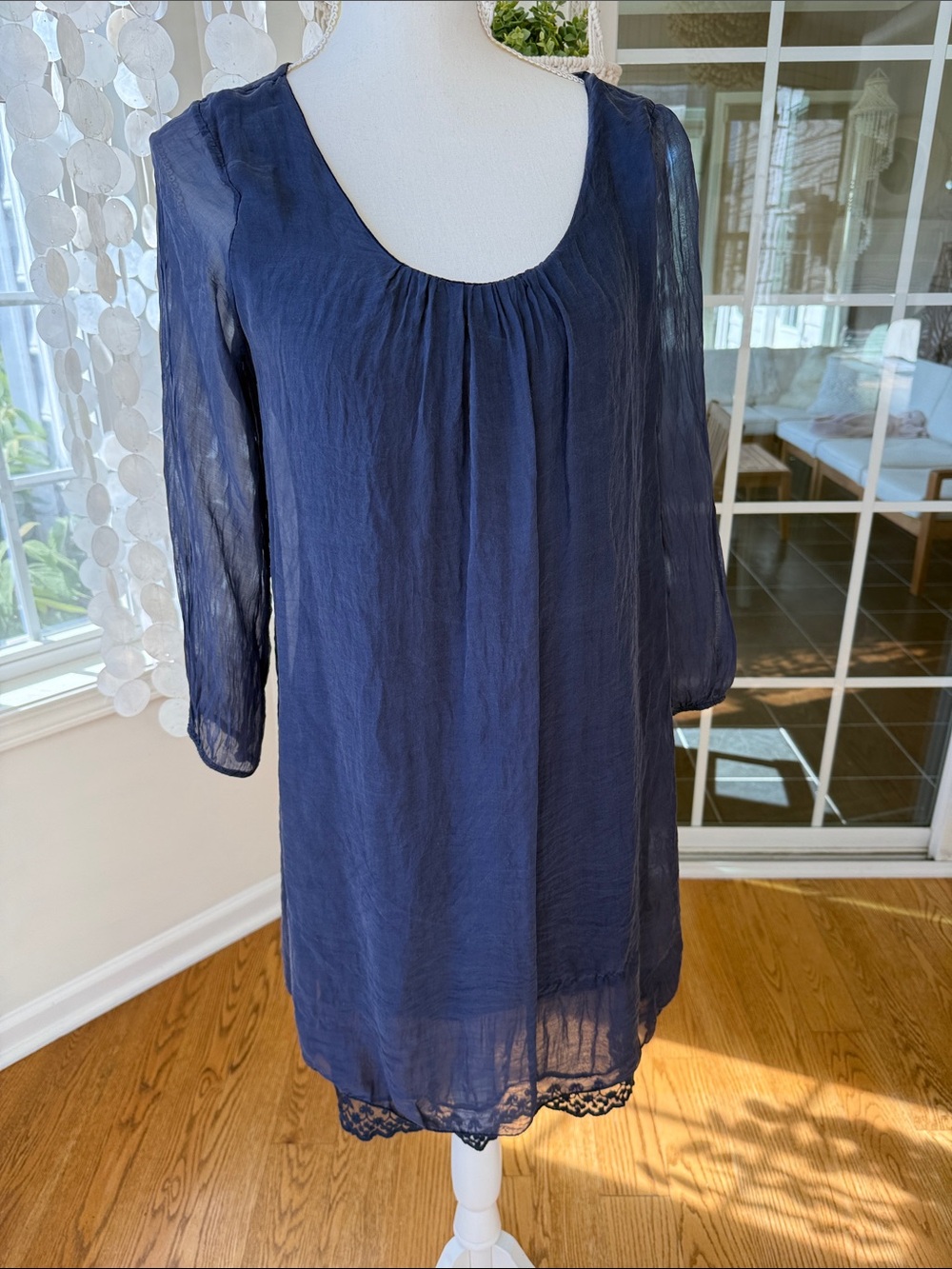 Navy Blue Women's Sheer Scoop Neck Dress new with tags